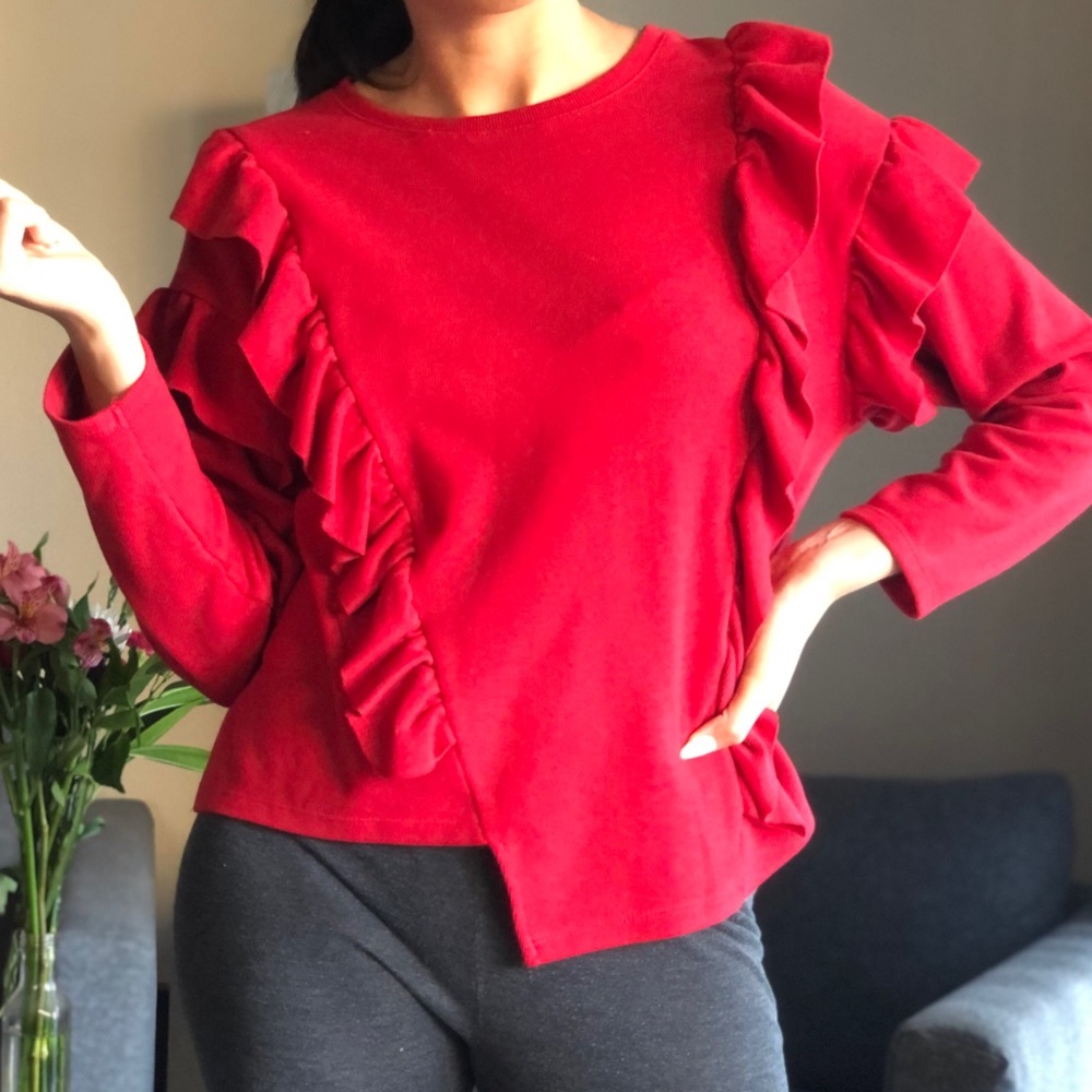 Red top with frill front